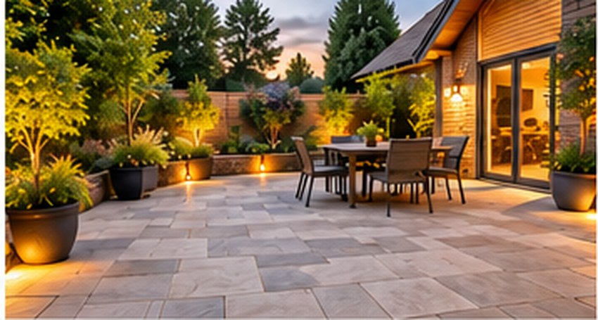 Landscaped patio and outdoor dining area